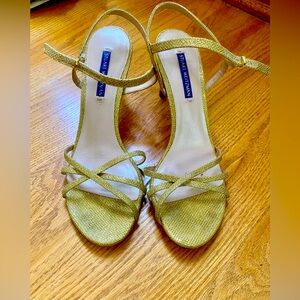 Gold Stuart Weitzman High Heel Strap Sandals